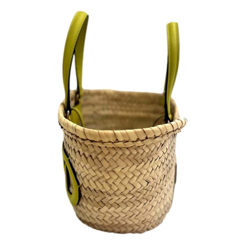 Jimmy Choo Jimmy Choo Logo Crossbody Tote Bag Natural Raffia Citron Yellow Trim Yellow Leather Never worn - Back View