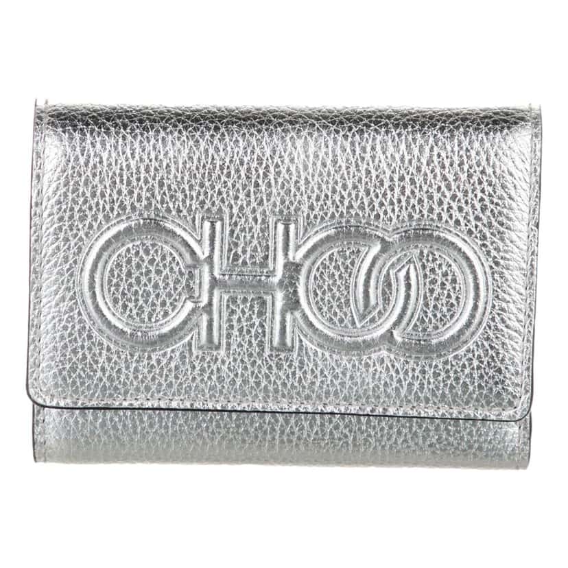 Jimmy Choo Jimmy Choo Loni Silver Leather Embossed Logo Tri-Fold Card Case Wallet Silver Leather Never worn - Front View
