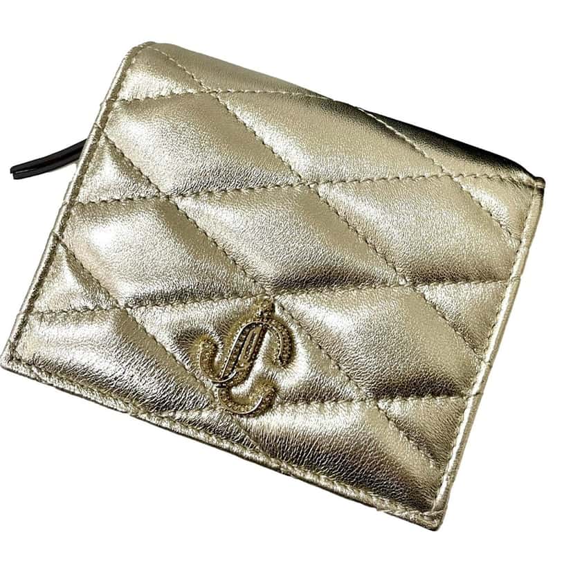 Jimmy Choo Jimmy Choo Farone Champagne Metallic Leather Card Case Wallet Gold Leather Never worn - Back View