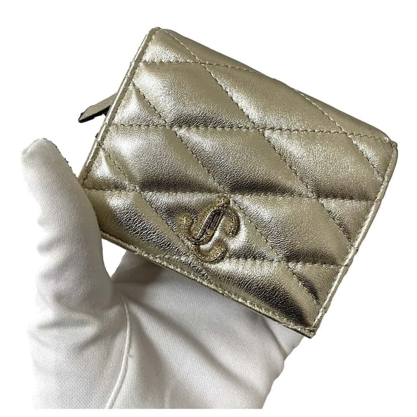Jimmy Choo Jimmy Choo Farone Champagne Metallic Leather Card Case Wallet Gold Leather Never worn - Inside View