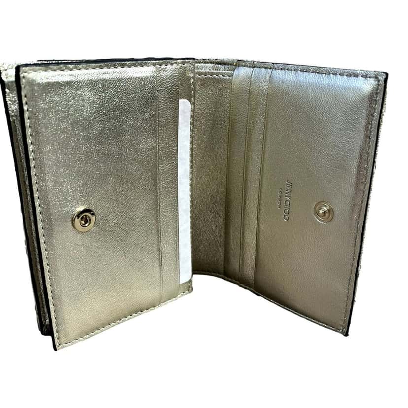 Jimmy Choo Jimmy Choo Farone Champagne Metallic Leather Card Case Wallet Gold Leather Never worn - Model View