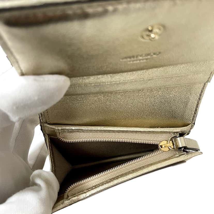 Jimmy Choo Jimmy Choo Farone Champagne Metallic Leather Card Case Wallet Gold Leather Never worn - Box View