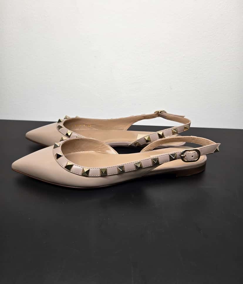 Valentino Rockstud Pointed Toe Slingback Beige Leather Never worn - Back View