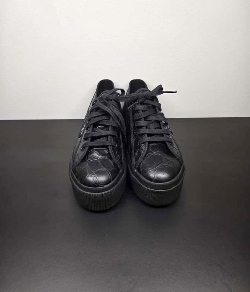 Alaïa Sneakers collaboration with Superga Black Leather Never worn - Back View