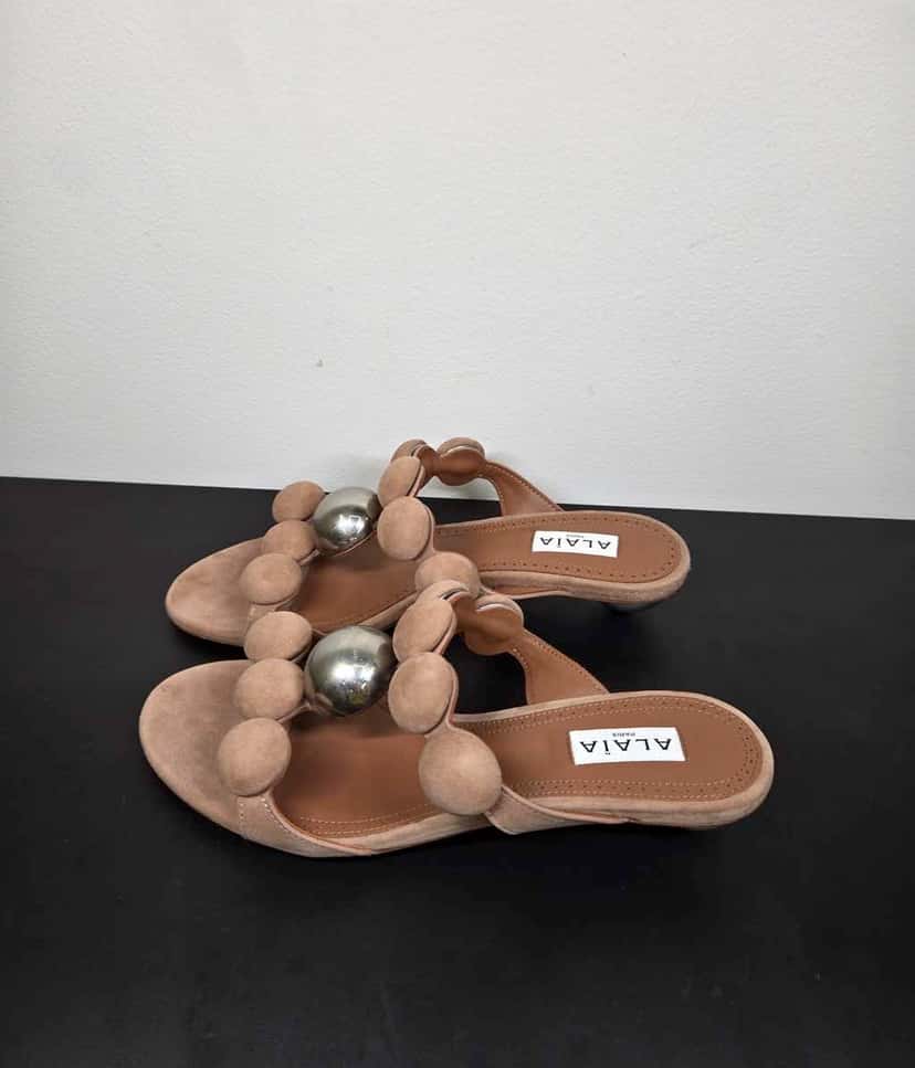 Alaïa Sandals Shoes High Ball Heel Slip Beige Leather Never worn - Back View