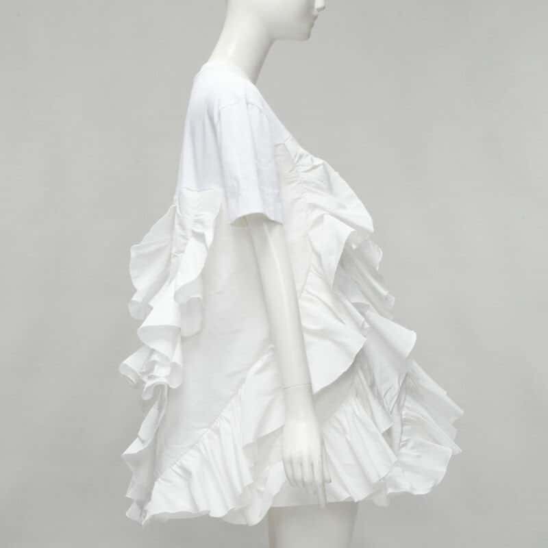 Alexander Mcqueen Spiral Ruffle Tee Ecru Cotton Very good condition - Model View