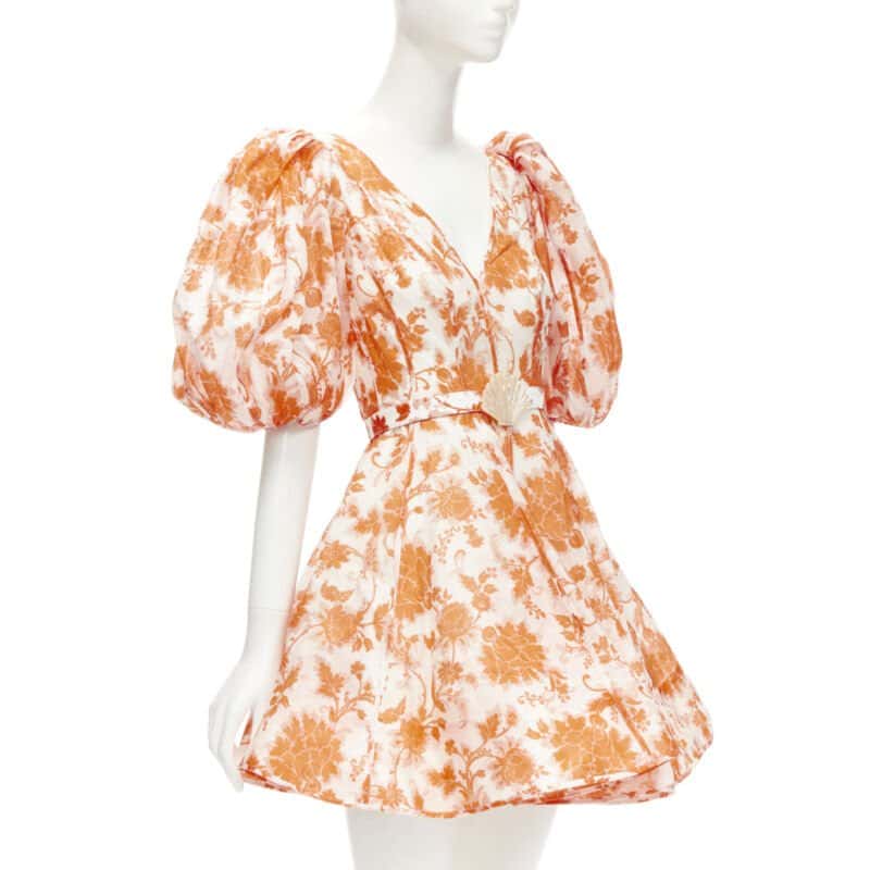 Zimmermann Orange Floral Belt Dress Orange Linen Never worn - Front View