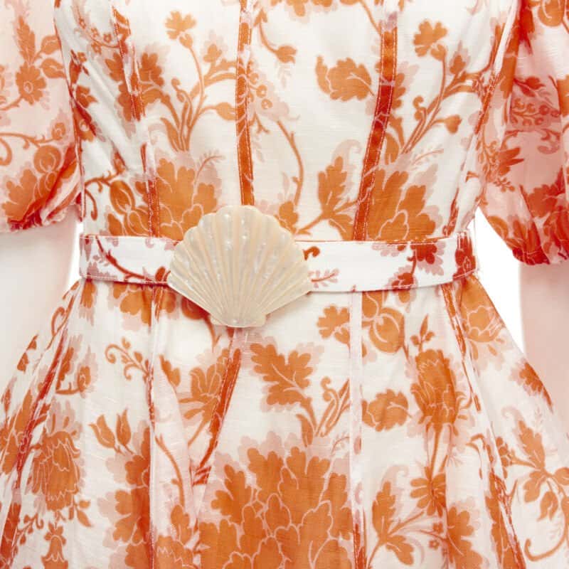 Zimmermann Orange Floral Belt Dress Orange Linen Never worn - Back View