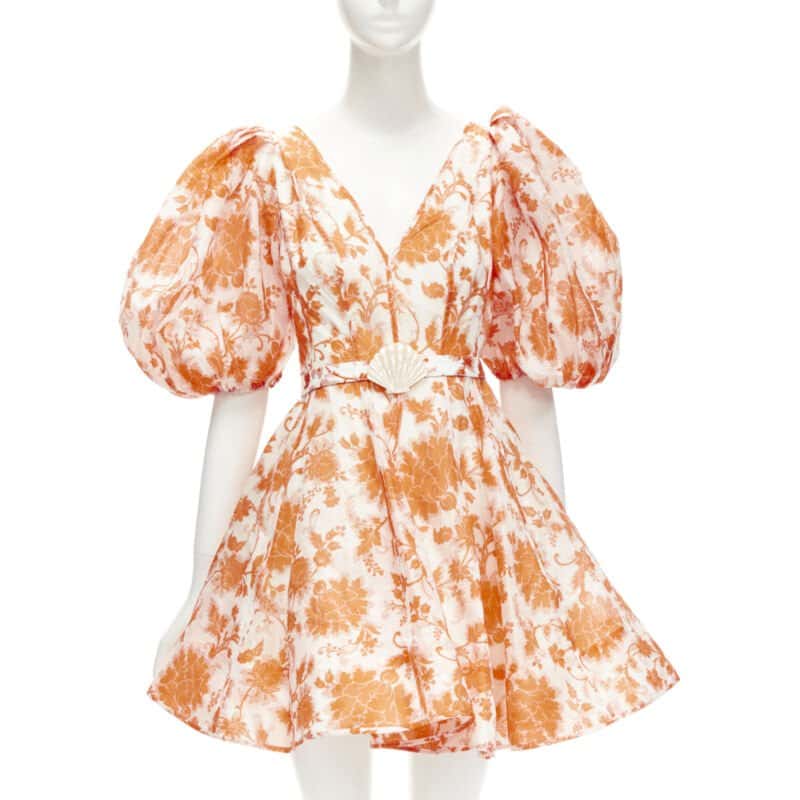 Zimmermann Orange Floral Belt Dress Orange Linen Never worn - Inside View
