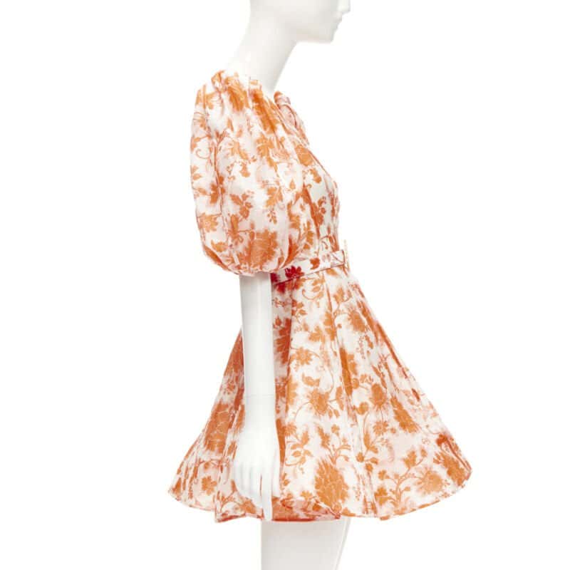 Zimmermann Orange Floral Belt Dress Orange Linen Never worn - Model View