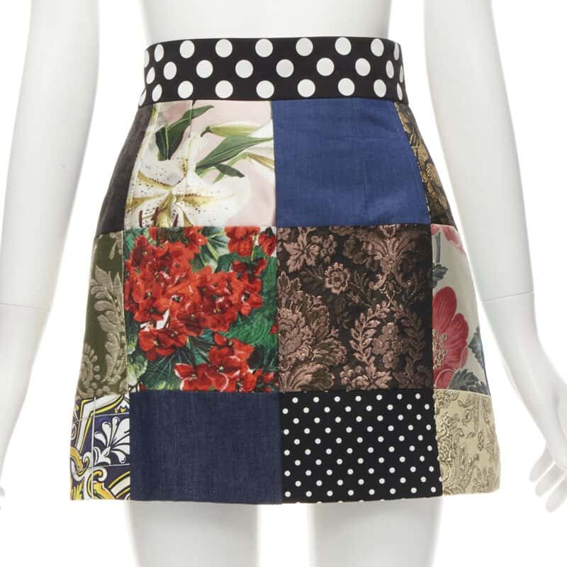 Dolce & Gabbana Patchwork Short Skirt MultiColor Cotton Never worn - Front View