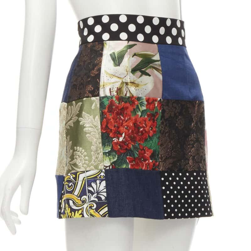 Dolce & Gabbana Patchwork Short Skirt MultiColor Cotton Never worn - Inside View
