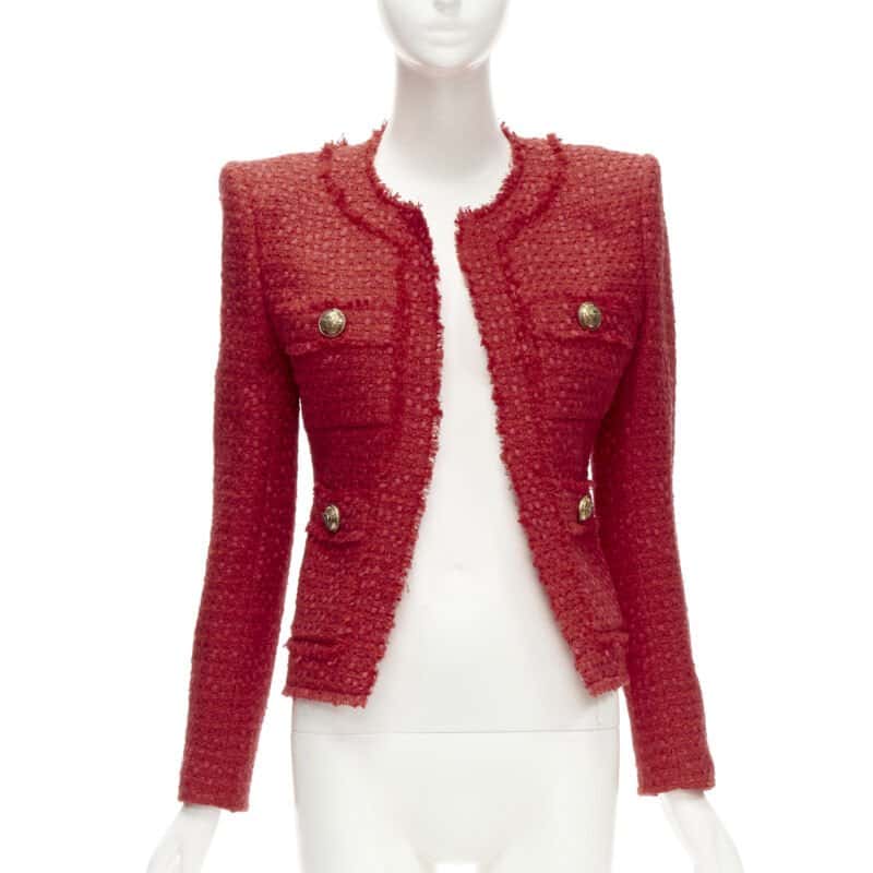 Balmain Tweed Power Blazer Red Tweed Never worn - Front View