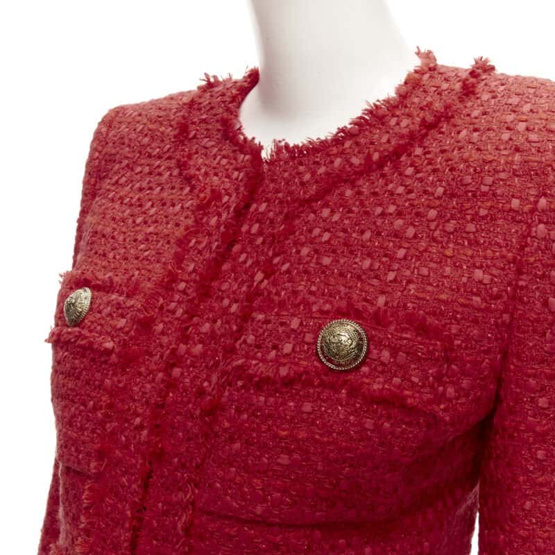 Balmain Tweed Power Blazer Red Tweed Never worn - Back View