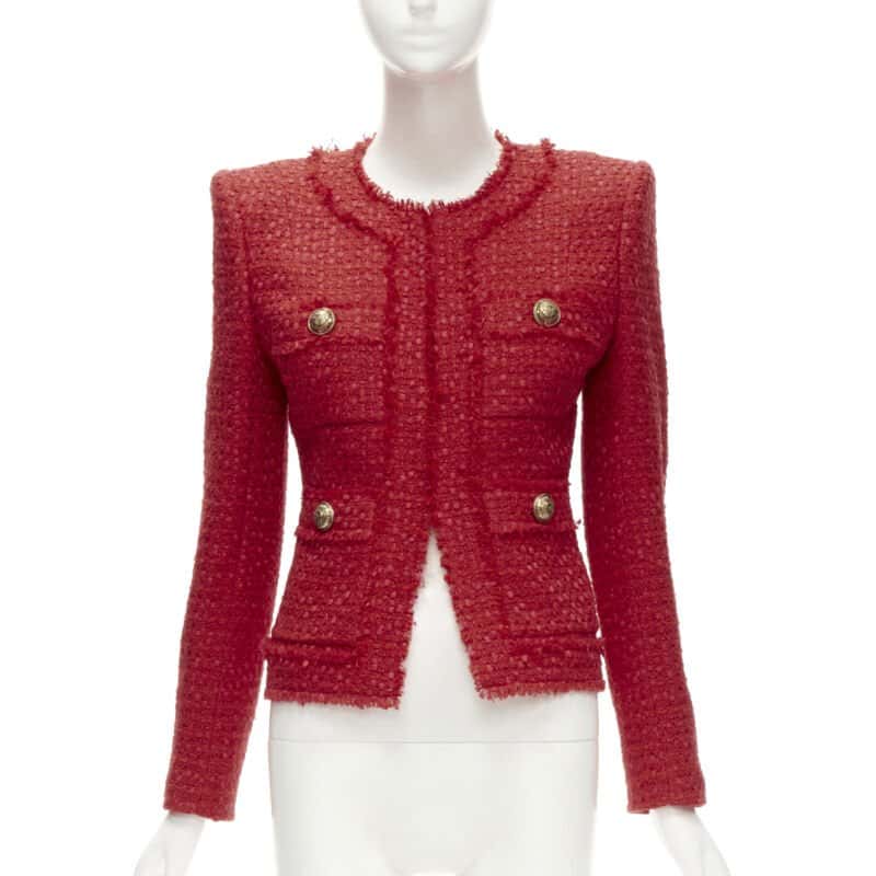 Balmain Tweed Power Blazer Red Tweed Never worn - Inside View