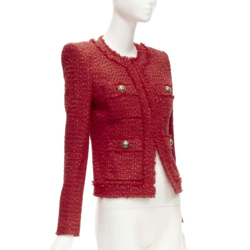 Balmain Tweed Power Blazer Red Tweed Never worn - Model View