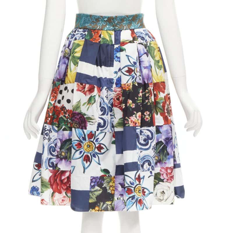 Dolce & Gabbana Patchwork Floral Skirt MultiColor Cotton Never worn - Box View