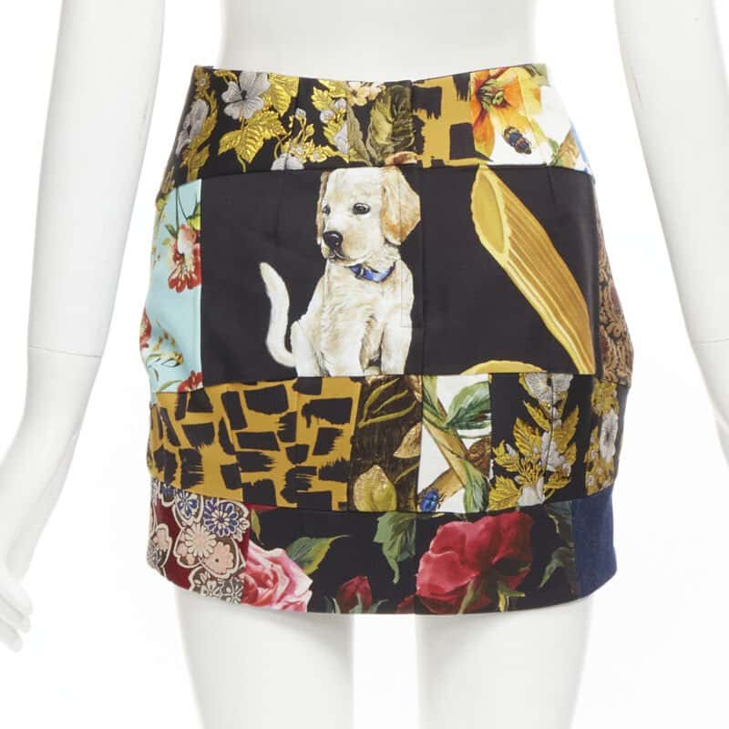Dolce & Gabbana Dog Patchwork Skirt MultiColor Polyester Very good condition - Box View