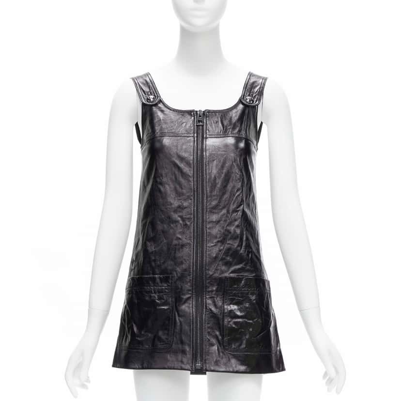 Christian Dior Crinkled Leather Dress Black Leather Never worn - Front View