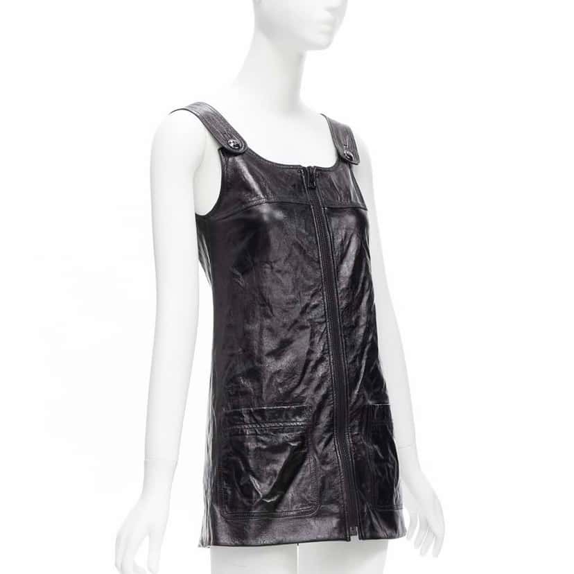 Christian Dior Crinkled Leather Dress Black Leather Never worn - Inside View