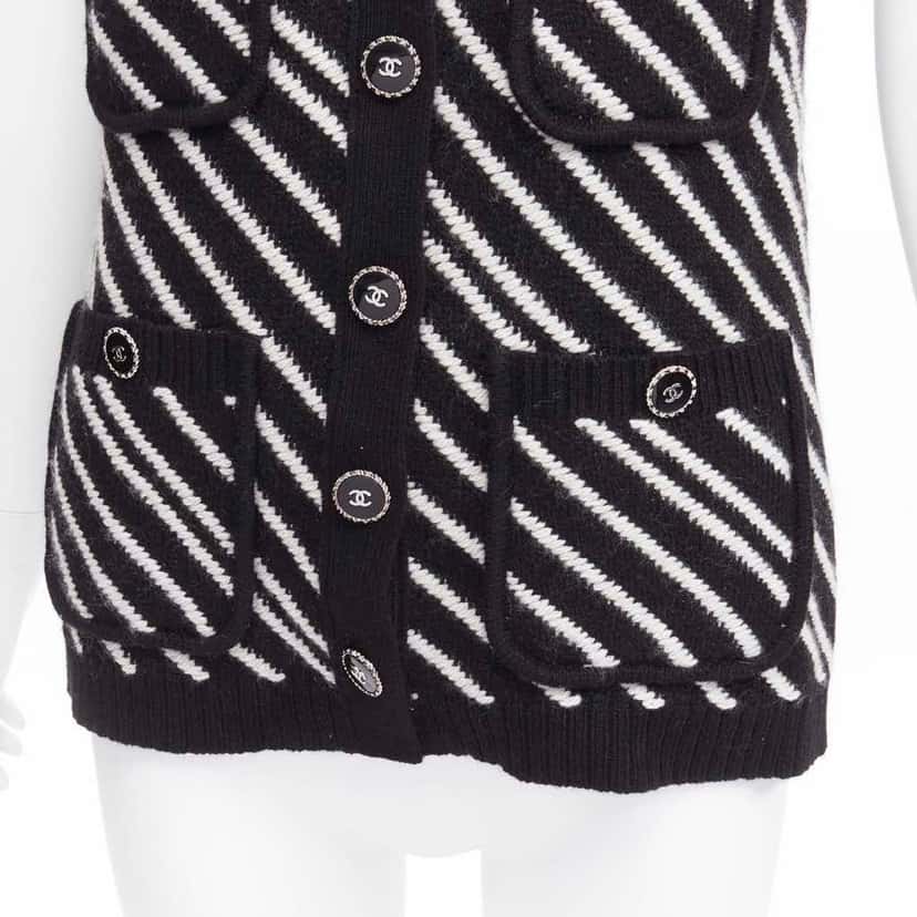 Chanel Striped Pocket Vest Black Cashmere Never worn - Back View