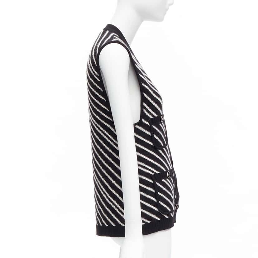Chanel Striped Pocket Vest Black Cashmere Never worn - Box View