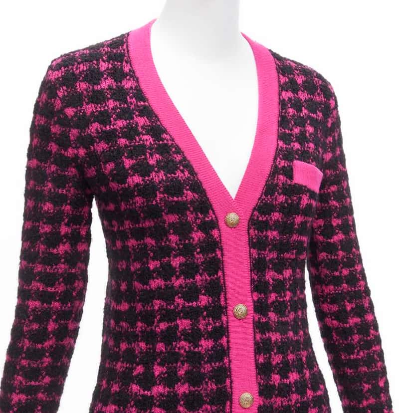 Saint Laurent Houndstooth Cardigan Pink Wool Never worn - Back View