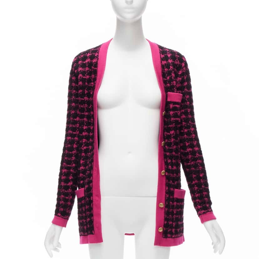 Saint Laurent Houndstooth Cardigan Pink Wool Never worn - Inside View