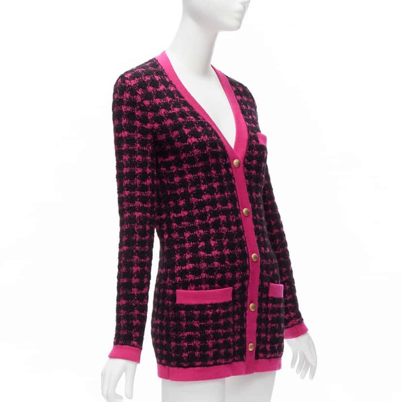 Saint Laurent Houndstooth Cardigan Pink Wool Never worn - Model View