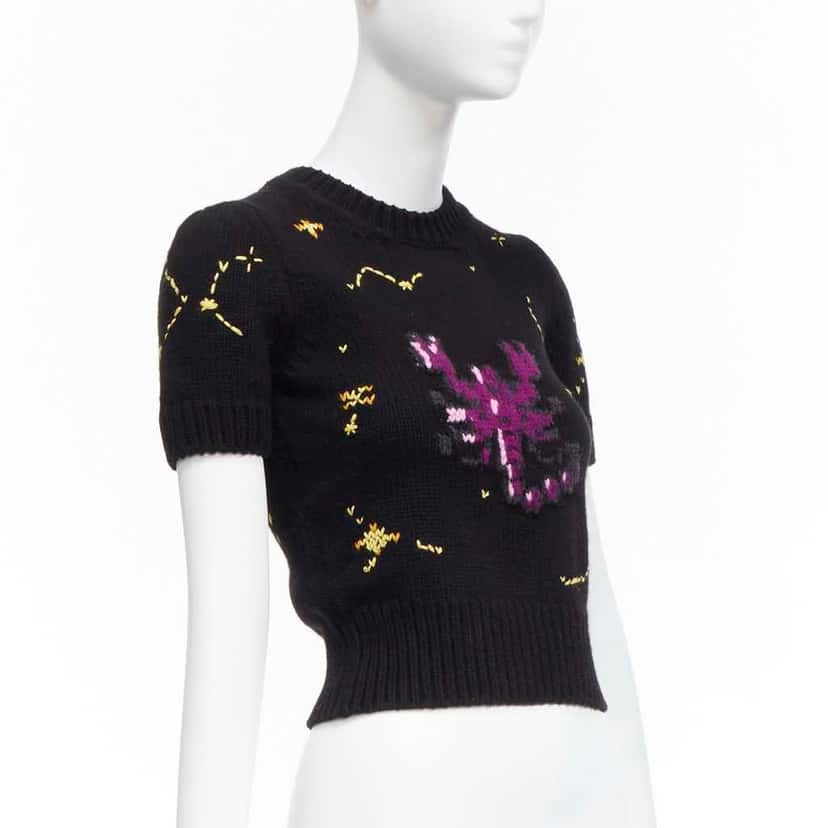 Christian Dior Zodiac Cropped Sweater Black Wool Never worn - Inside View