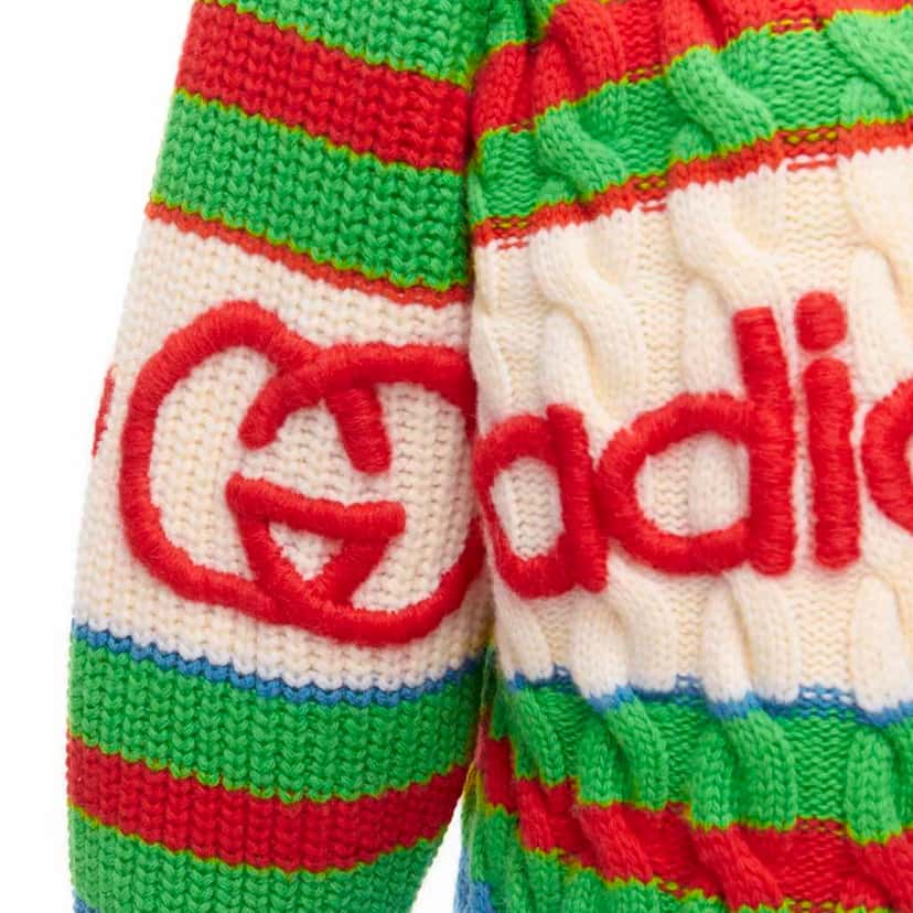 Gucci 3D Logo Cable Sweater MultiColor Wool Never worn - Back View