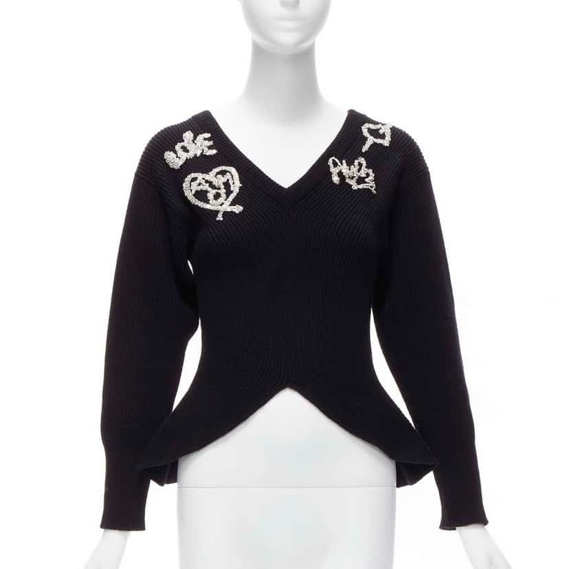 Alexander Mcqueen Logo Peplum Sweater Black Wool Never worn - Front View