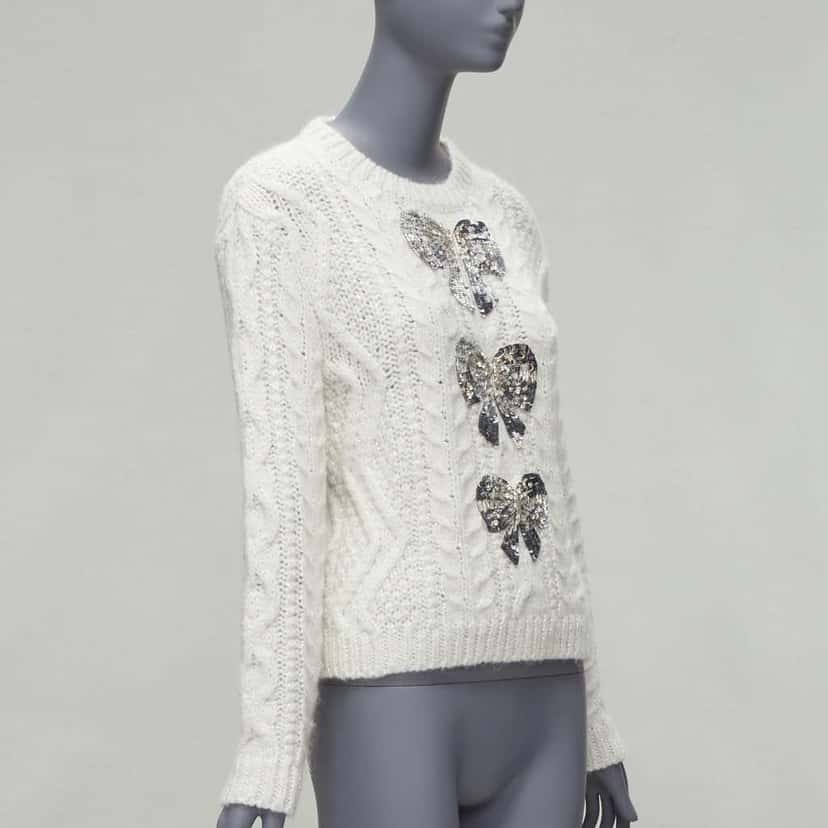 Valentino Garavani Sequins Bow Sweater White Polyester Never worn - Back View