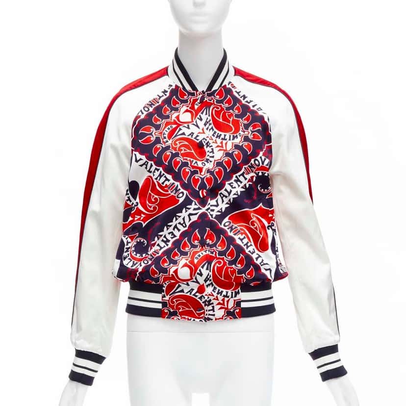 Valentino Garavani Red Satin Bomber Jacket Red Viscose Never worn - Front View
