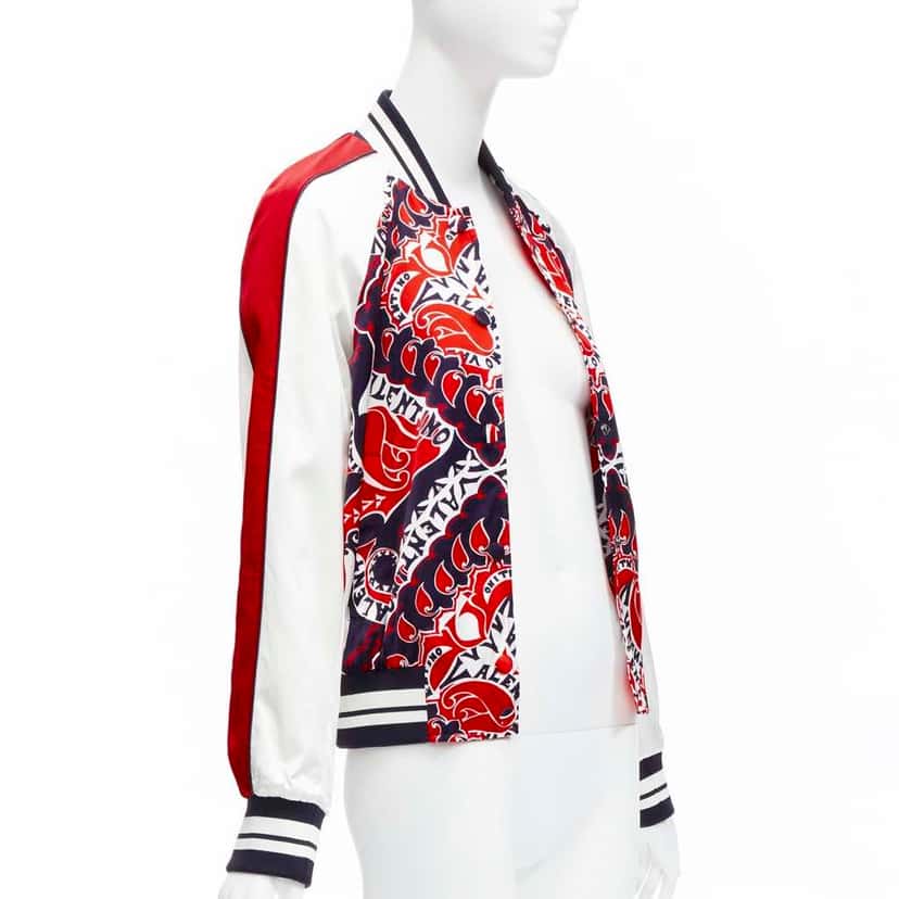 Valentino Garavani Red Satin Bomber Jacket Red Viscose Never worn - Model View