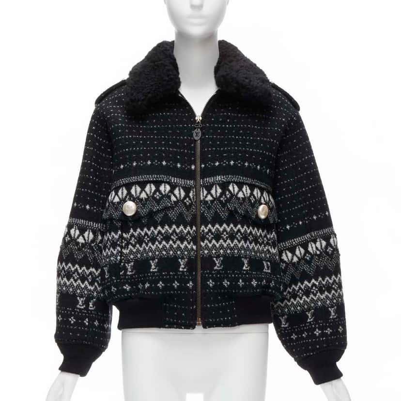 Louis Vuitton Black Intarsia Wool Jacket Black Wool Very good condition - Front View