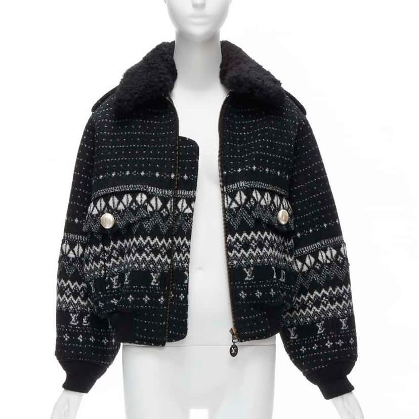 Louis Vuitton Black Intarsia Wool Jacket Black Wool Very good condition - Inside View