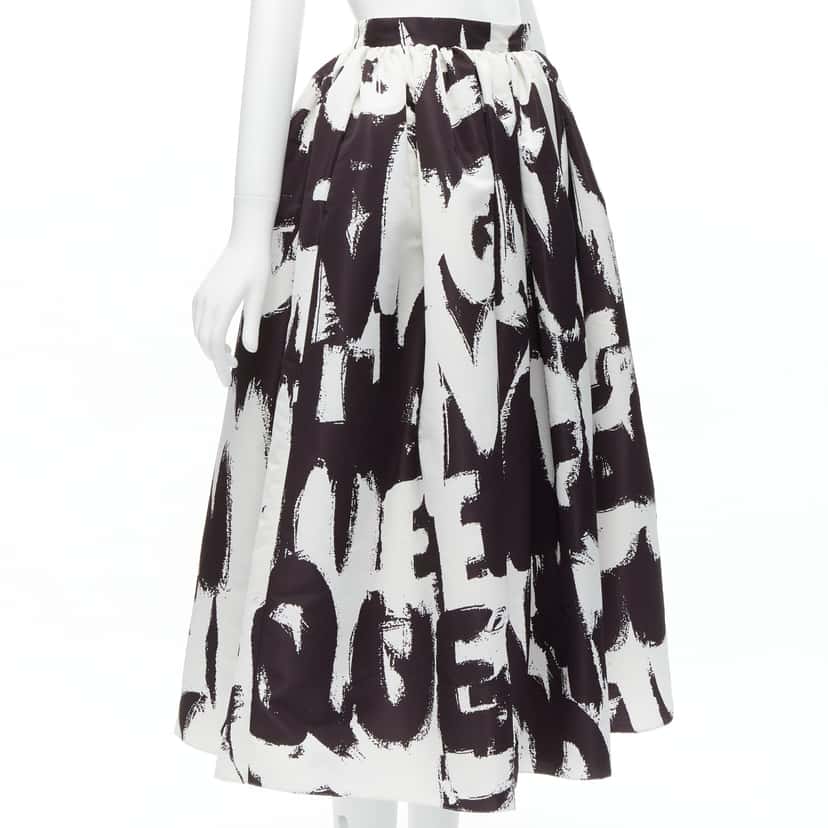 Alexander McQueen Graffiti Flared Skirt Black Polyester Never worn - Inside View