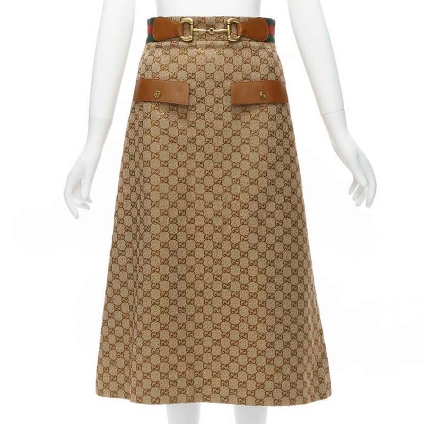 Gucci Crystal Leather Skirt Brown Polyester Very good condition - Front View