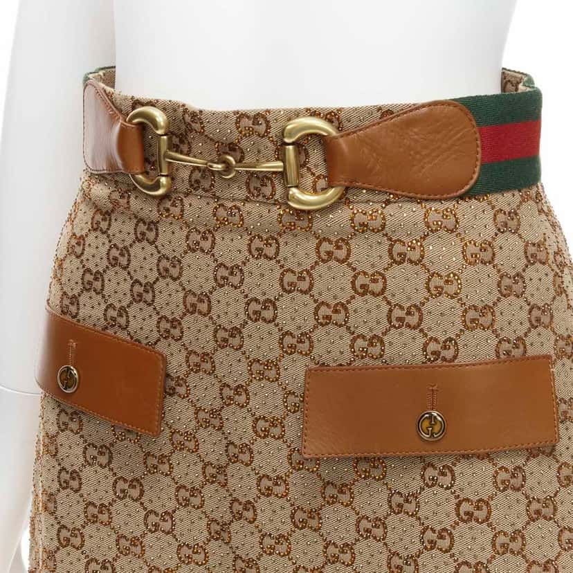 Gucci Crystal Leather Skirt Brown Polyester Very good condition - Back View
