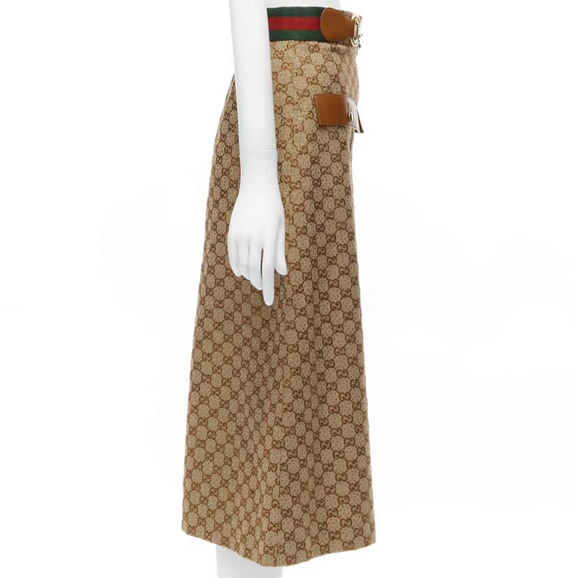 Gucci Crystal Leather Skirt Brown Polyester Very good condition - Model View