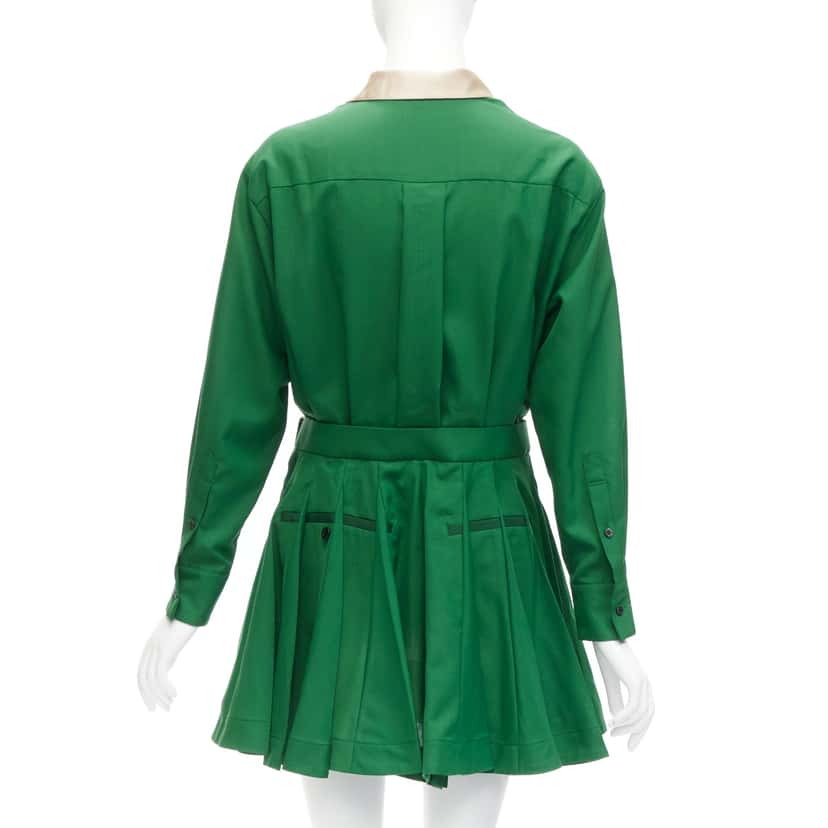 Sacai Satin Pleated Dress Green Polyester Never worn - Box View