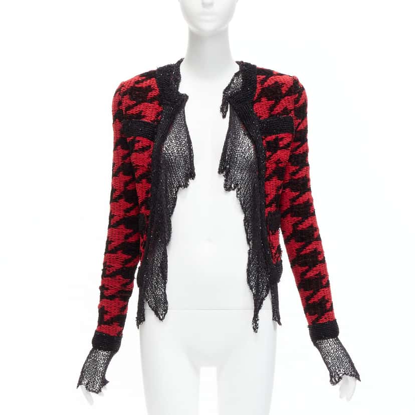 Balmain Houndstooth Mesh Jacket Black Viscose Never worn - Front View