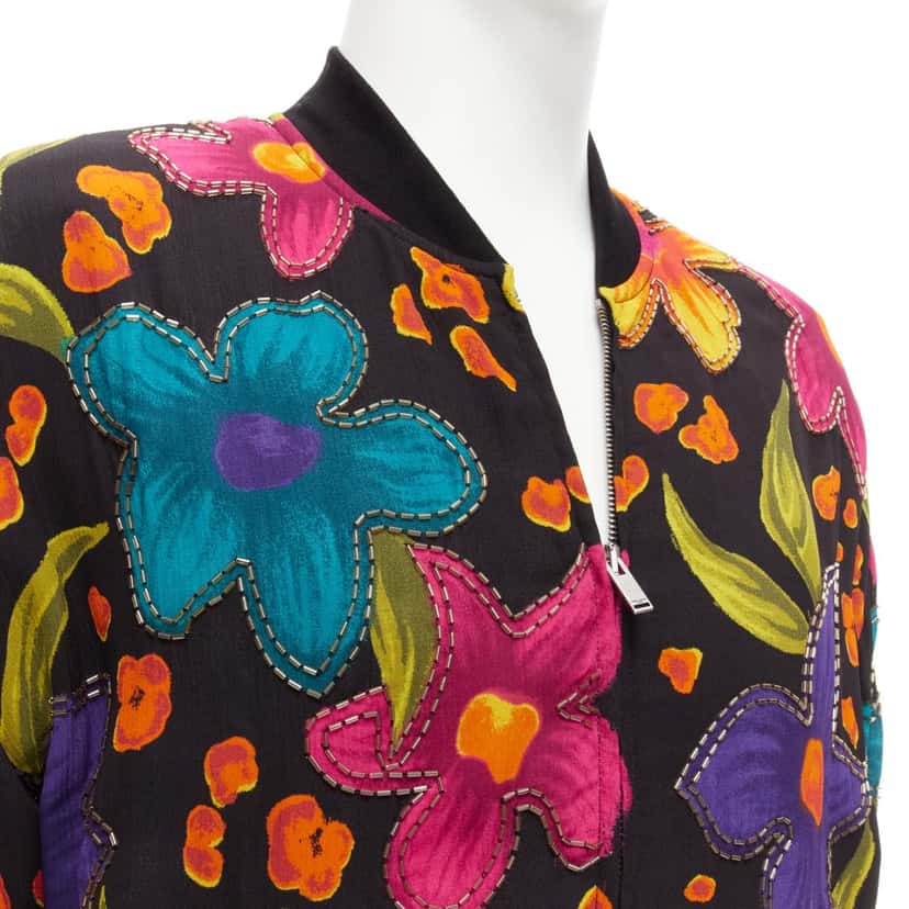 Saint Laurent Floral Crepe Bomber Jacket MultiColor Never worn - Back View