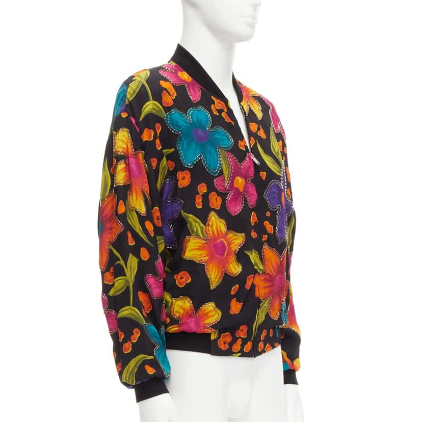 Saint Laurent Floral Crepe Bomber Jacket MultiColor Never worn - Model View