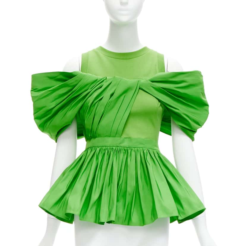 Alexander McQueen Pleated Peplum Top Green Cotton Good condition - Front View