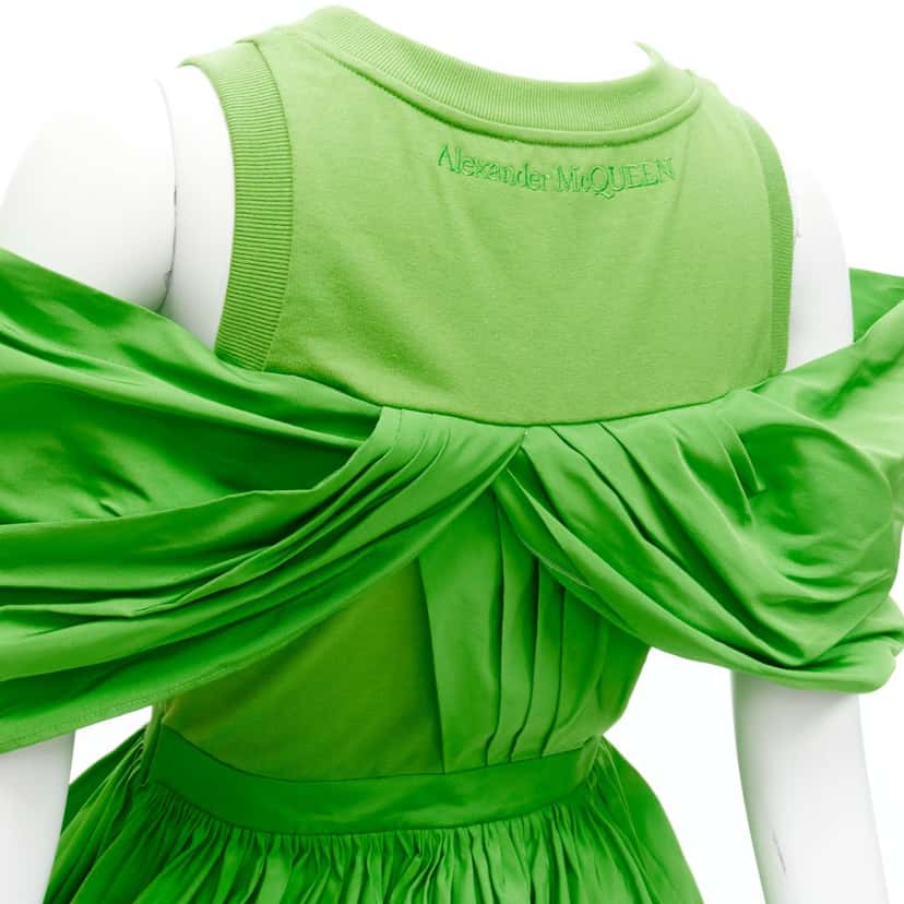Alexander McQueen Pleated Peplum Top Green Cotton Good condition - Back View
