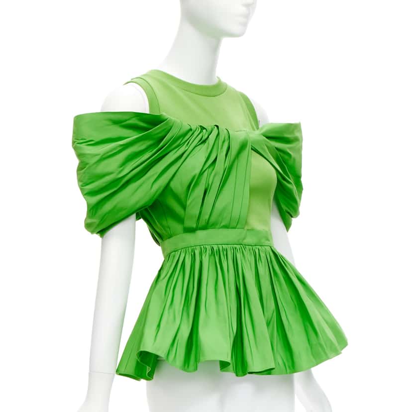 Alexander McQueen Pleated Peplum Top Green Cotton Good condition - Inside View