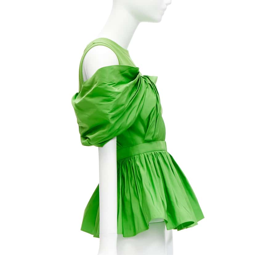 Alexander McQueen Pleated Peplum Top Green Cotton Good condition - Model View