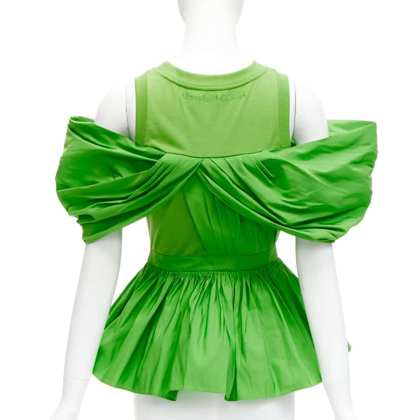 Alexander McQueen Pleated Peplum Top Green Cotton Good condition - Box View